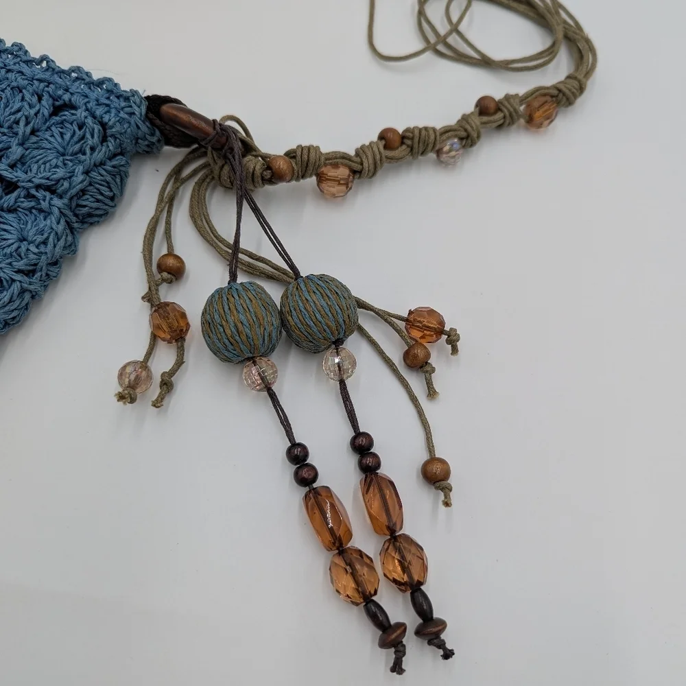 Capelli Straworld Crochet Crossbody Bag Boho Woven Paper Tassels Festival Beaded